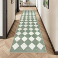 Checkered Washable 2x8 Green Runner Rug - Thin Non Slip Hallway Runner