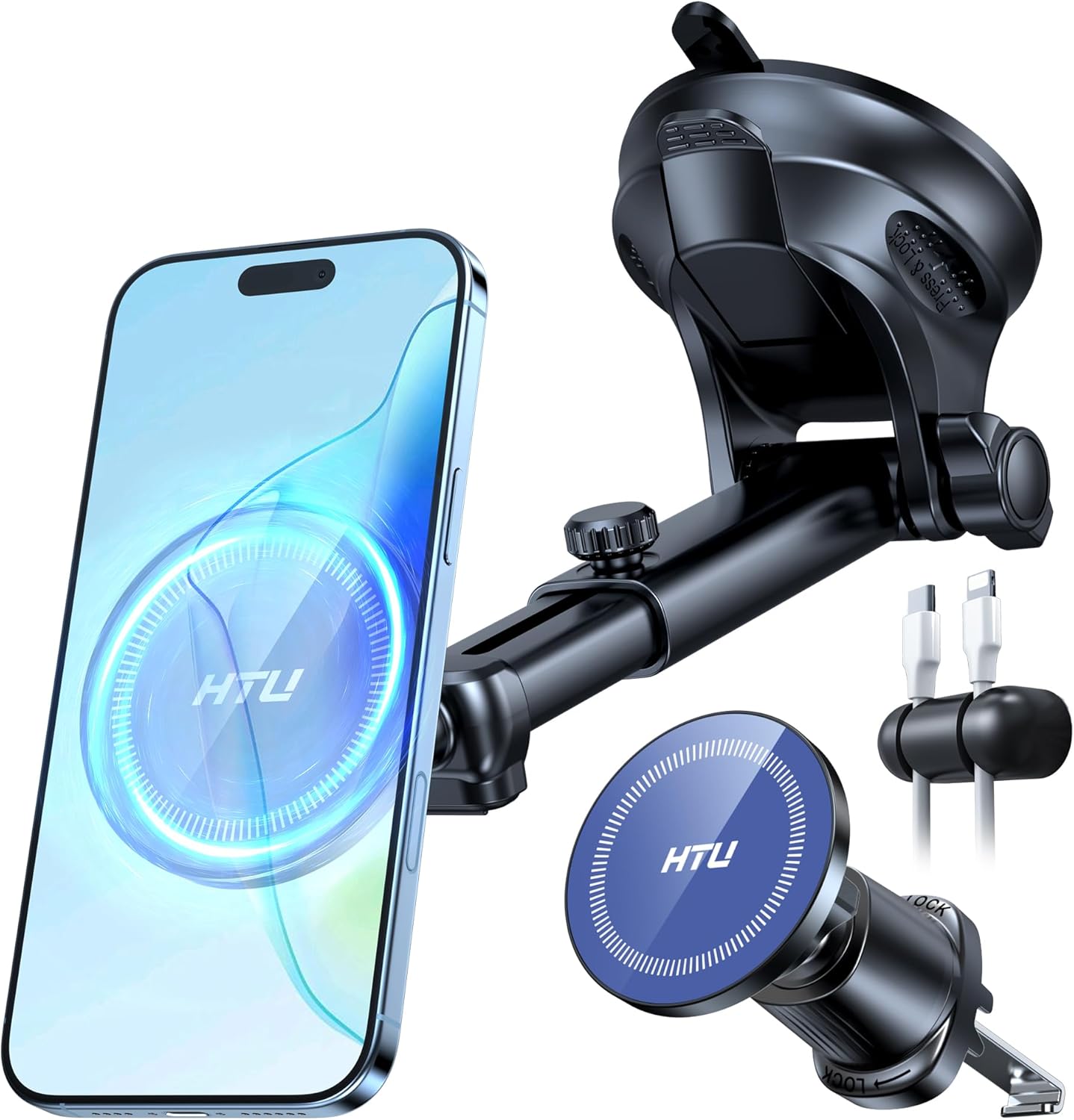 HTU MagSafe Car Phone Mount - Strong Magnetic Holder for iPhone