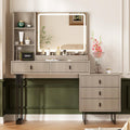 Large Vanity Desk with 3-Color Dimming Mirror - Adjustable Makeup