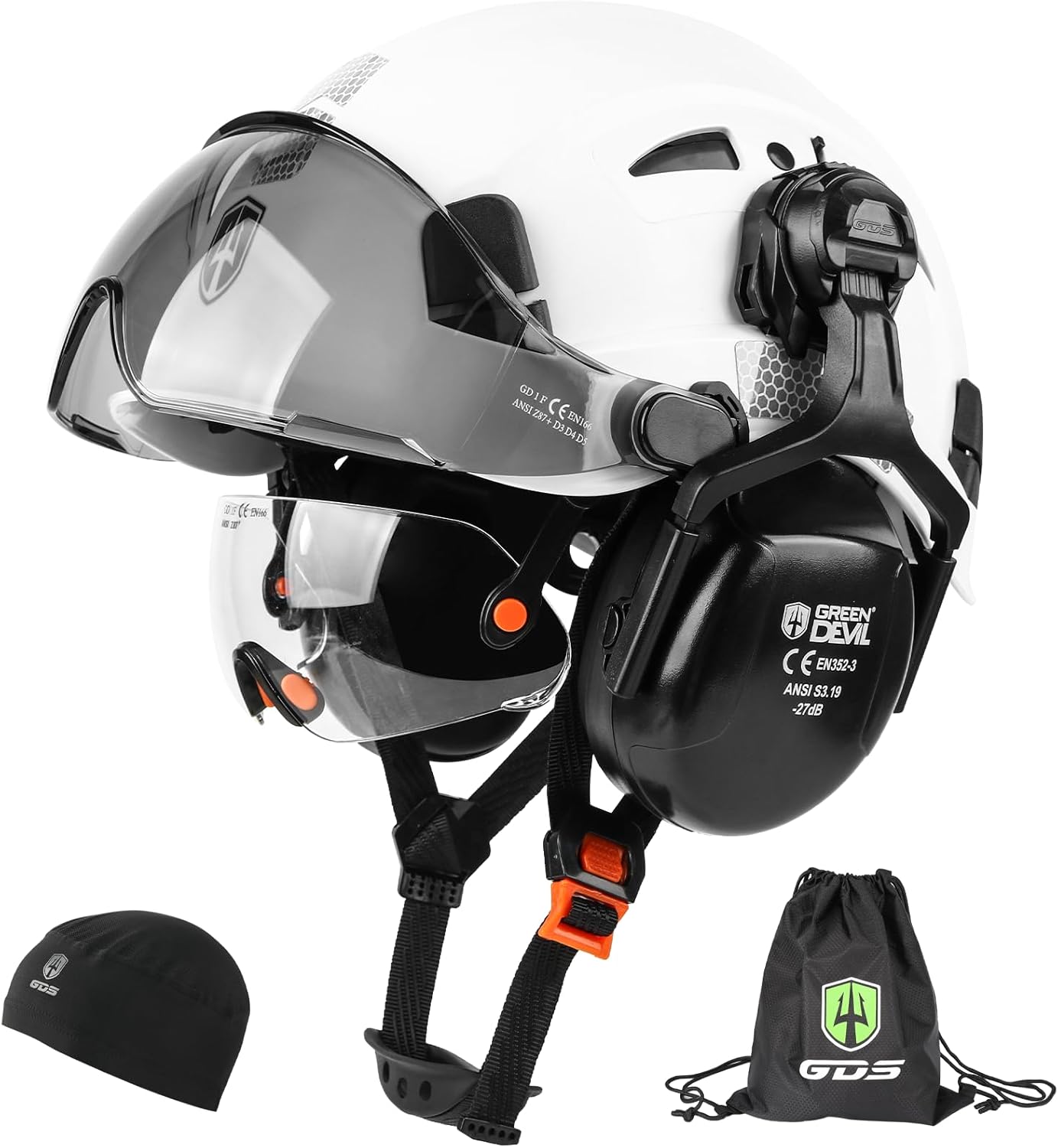 Protective Hard Hat with Visor & Ear Muffs - GREEN DEVIL