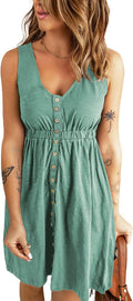 Women Sleeveless Summer Dress Crewneck Ribbed Knit Ruffle Swing