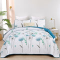 Floral King Size Quilt Set for All Seasons - Teal & White Design
