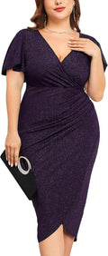 Plus Size Sparkly Ruched Bodycon Midi Dress - Flattering Curve Fit
