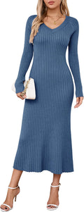Spring Womens V Neck Long Sleeve Fishtail Sweater Dress - Slim Fit