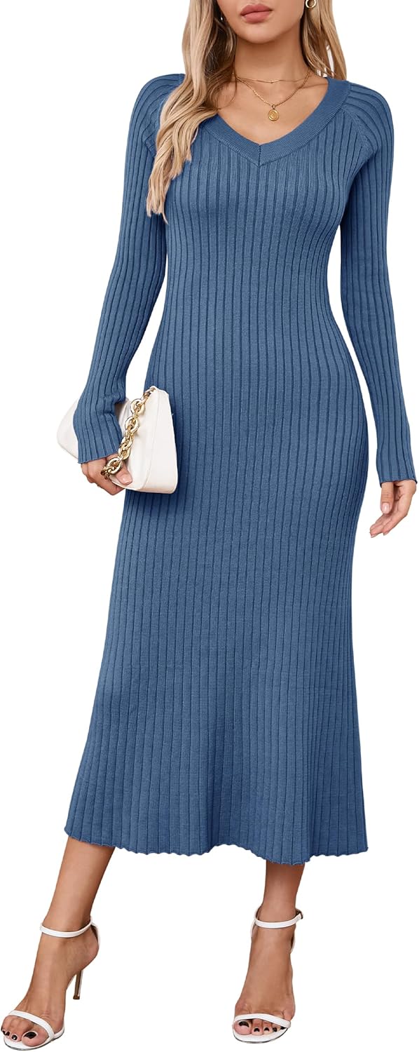 Arach&Cloz V Neck Long Sleeve Fishtail Sweater Dress Review