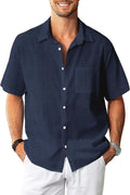 KYKU Linen Shirts for Men Casual Cotton Short Sleeve Button Down which