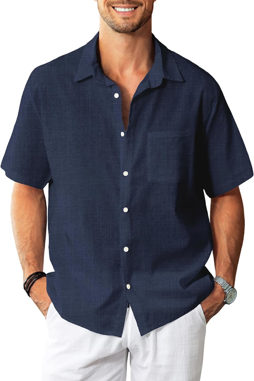 KYKU Linen Shirts for Men: Casual Short Sleeve Beach Wear