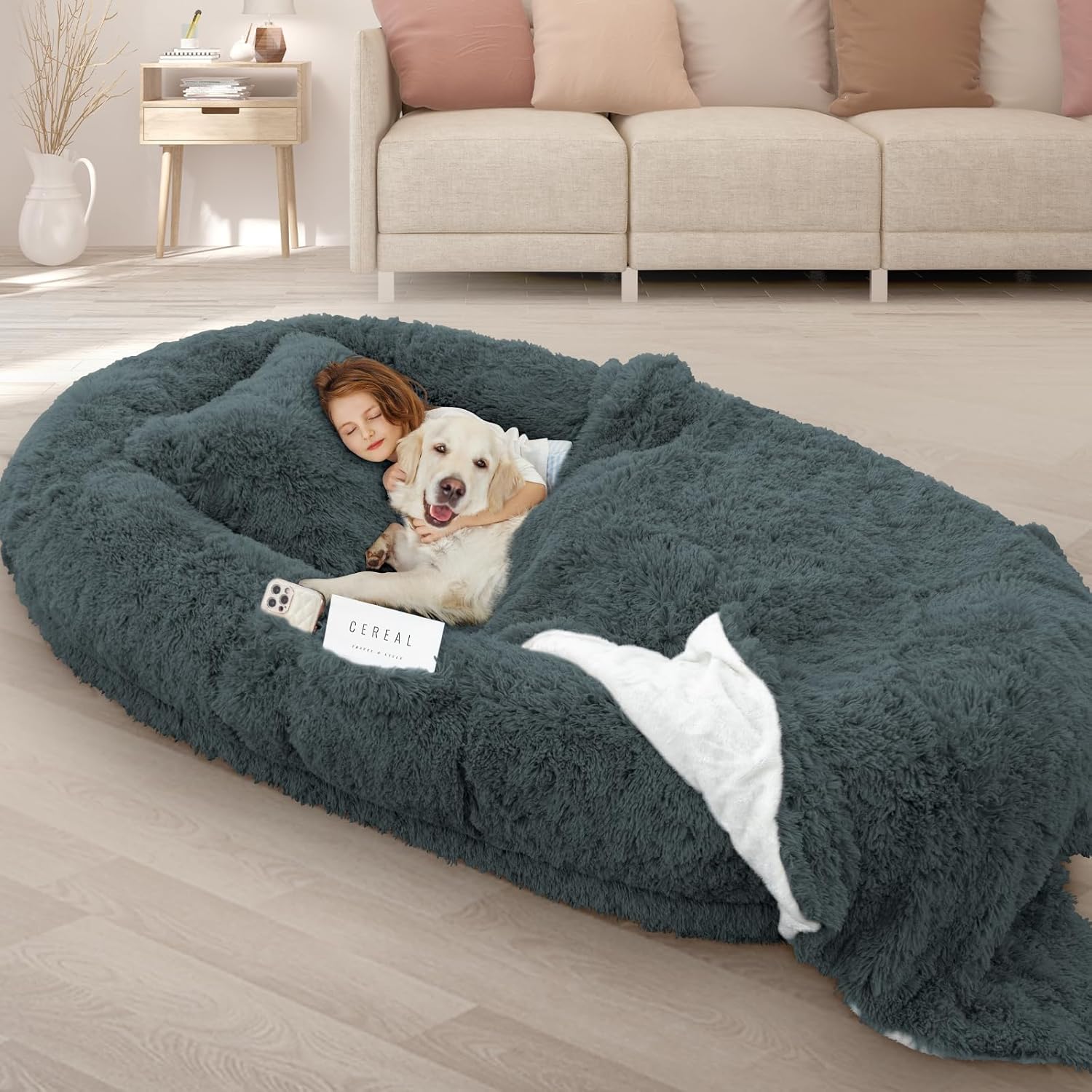 Oversize Human Dog Bed with Memory Foam for Comfort and Support