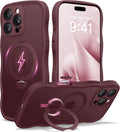 CAPRARO iPhone 16 Pro Case with 360 Spin Magnetic Stand - Wine Red