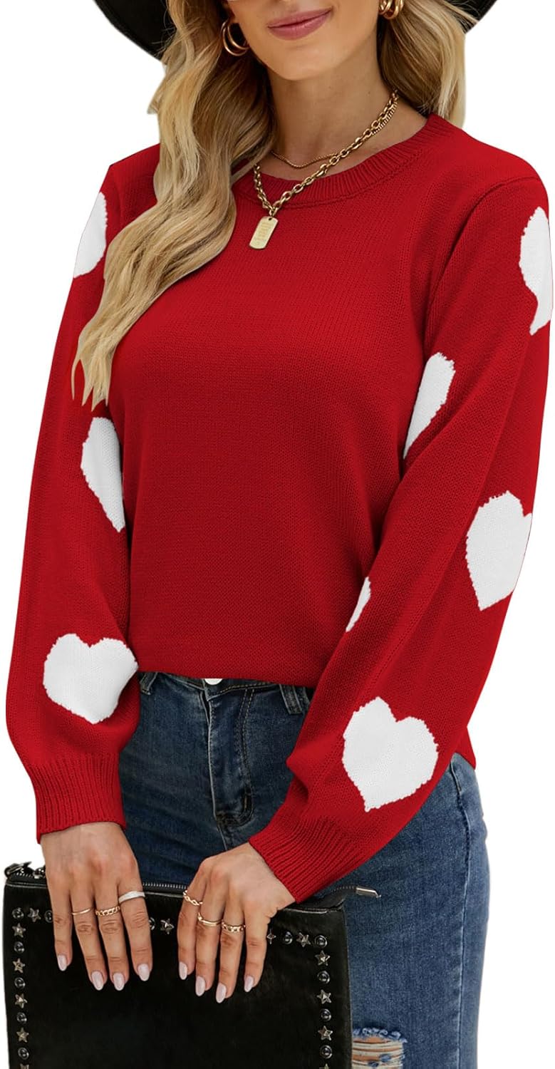 Women's Pullover Sweaters with Cute Multi-Hearts Design