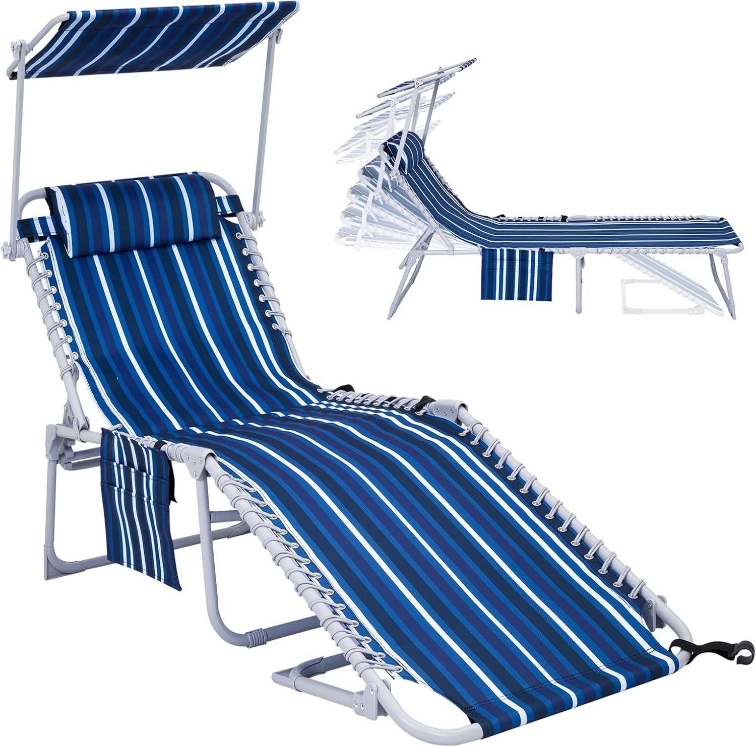 WEJOY Folding Lounge Chair with Canopy Shade for Outdoor Relaxation