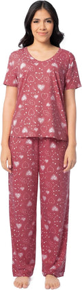Womens Short Sleeve Tee and Pant 2 Piece Sleep Set - Breathable Jersey