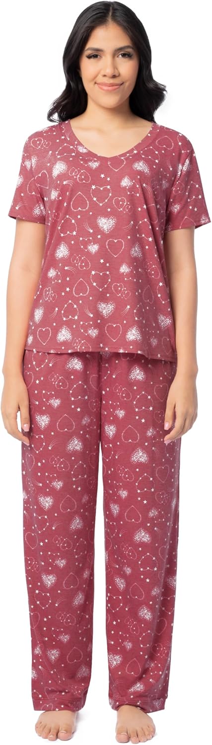 Fruit of the Loom womens Short Sleeve Tee and Pant Sleep Set