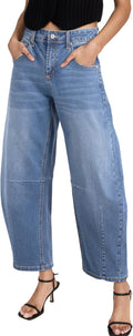 Sidefeel Women's Barrel Jeans Wide Leg Mid Rise Y2k - Comfortable Fit