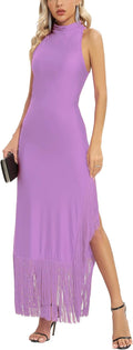 Women Vintage Flapper Dress 1920s Halter Fringe Maxi - Elegant Fit