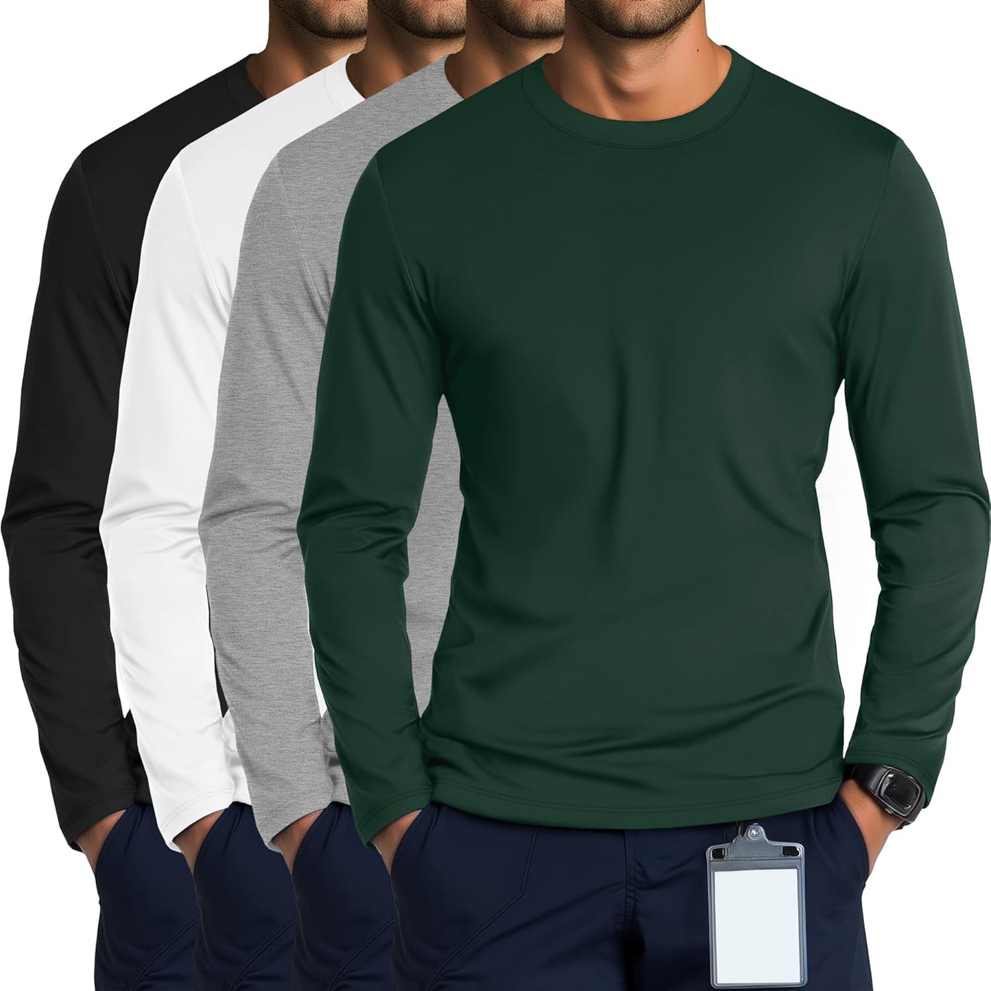 4 Pack Men's Long Sleeve Underscrub Shirts for Comfort and Style