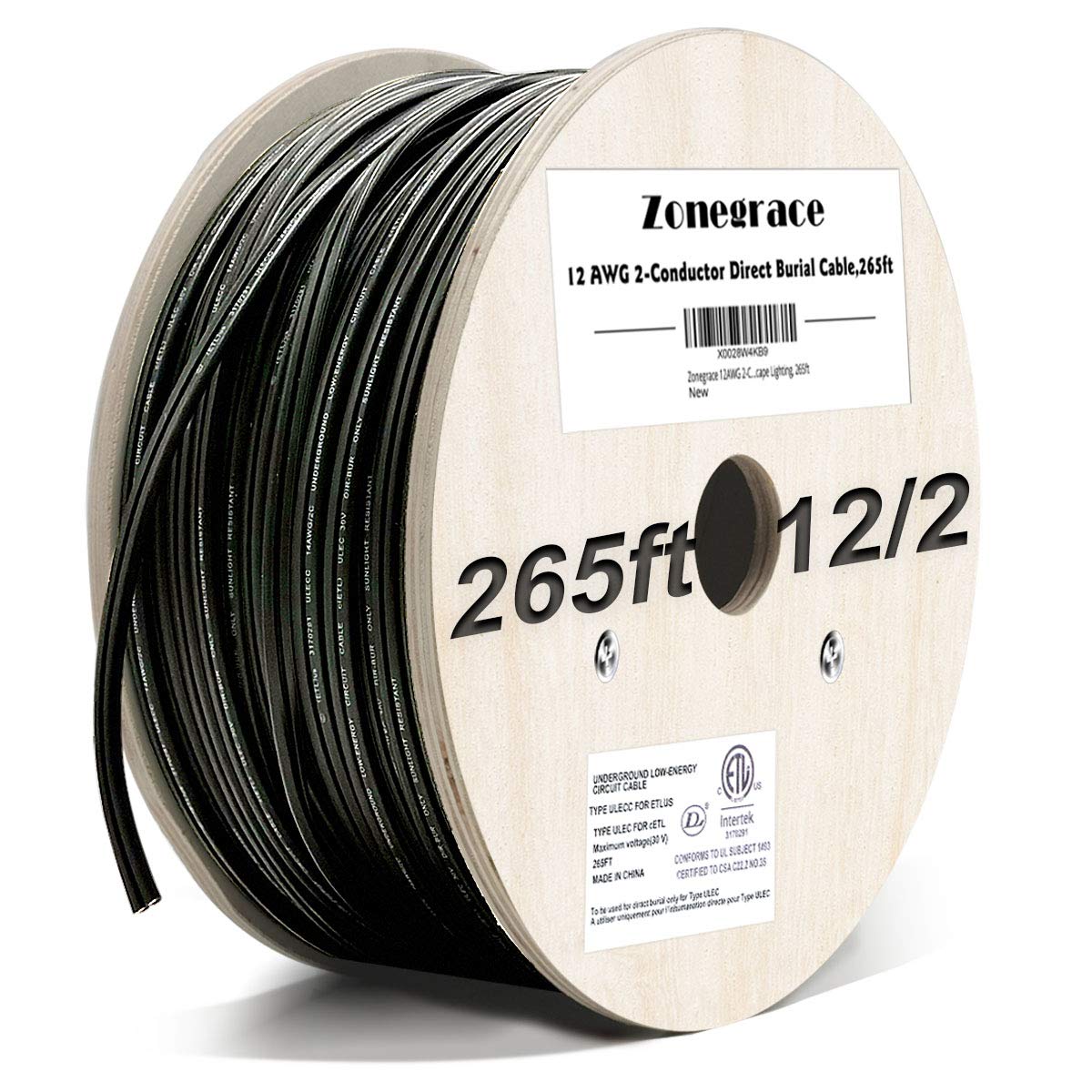 Zonegrace 12AWG 2-Conductor Direct Burial Wire for Landscape Lighting