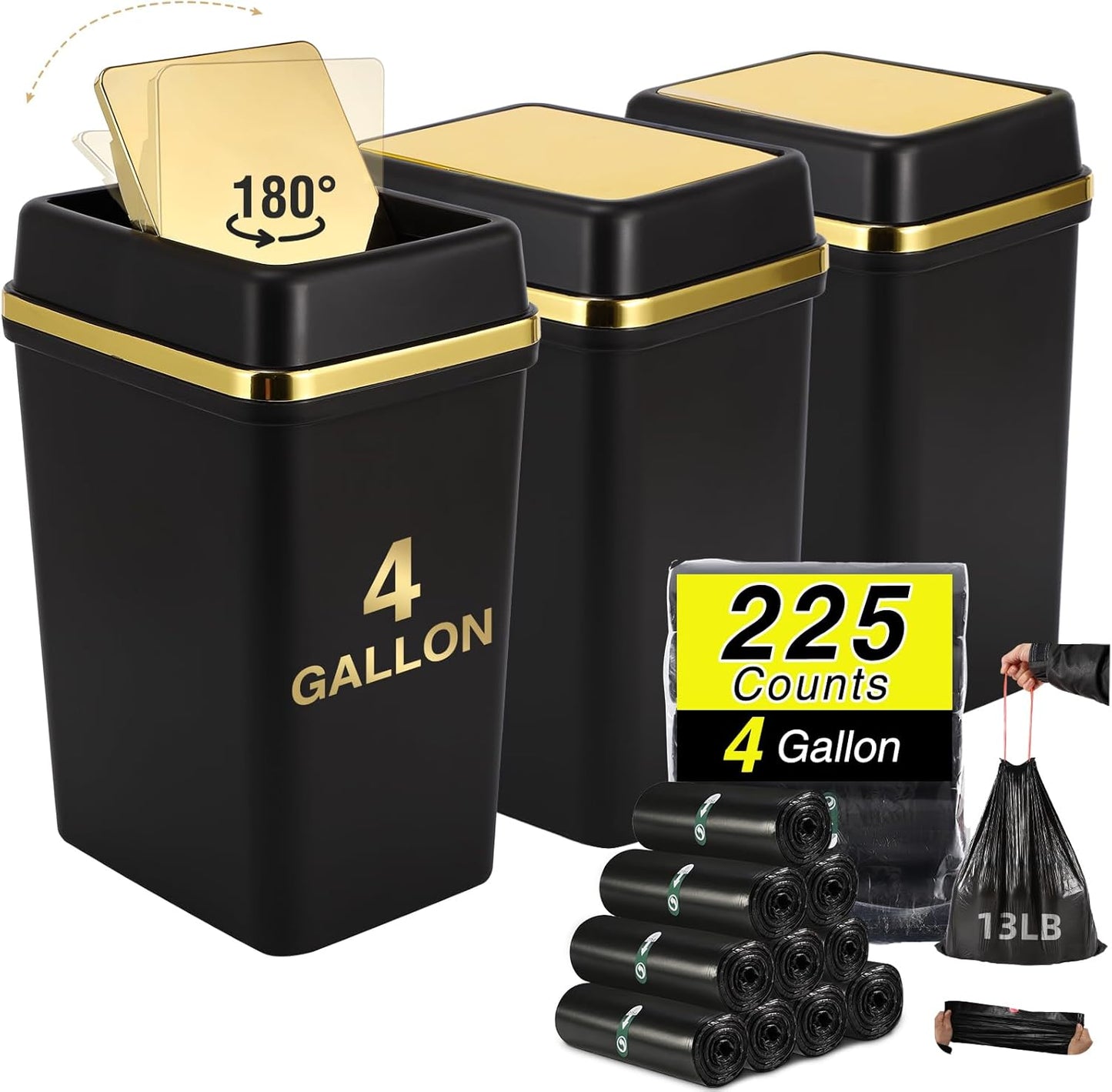 3 Pack 4 Gallon Bathroom Trash Can with Lid for Any Space