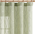 Green Sheer Curtains 96 in Length Leaf Embroidered Semi Sheers - Light