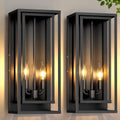 2-Pack Large Outdoor Wall Lanterns - Matte Black Waterproof Porch