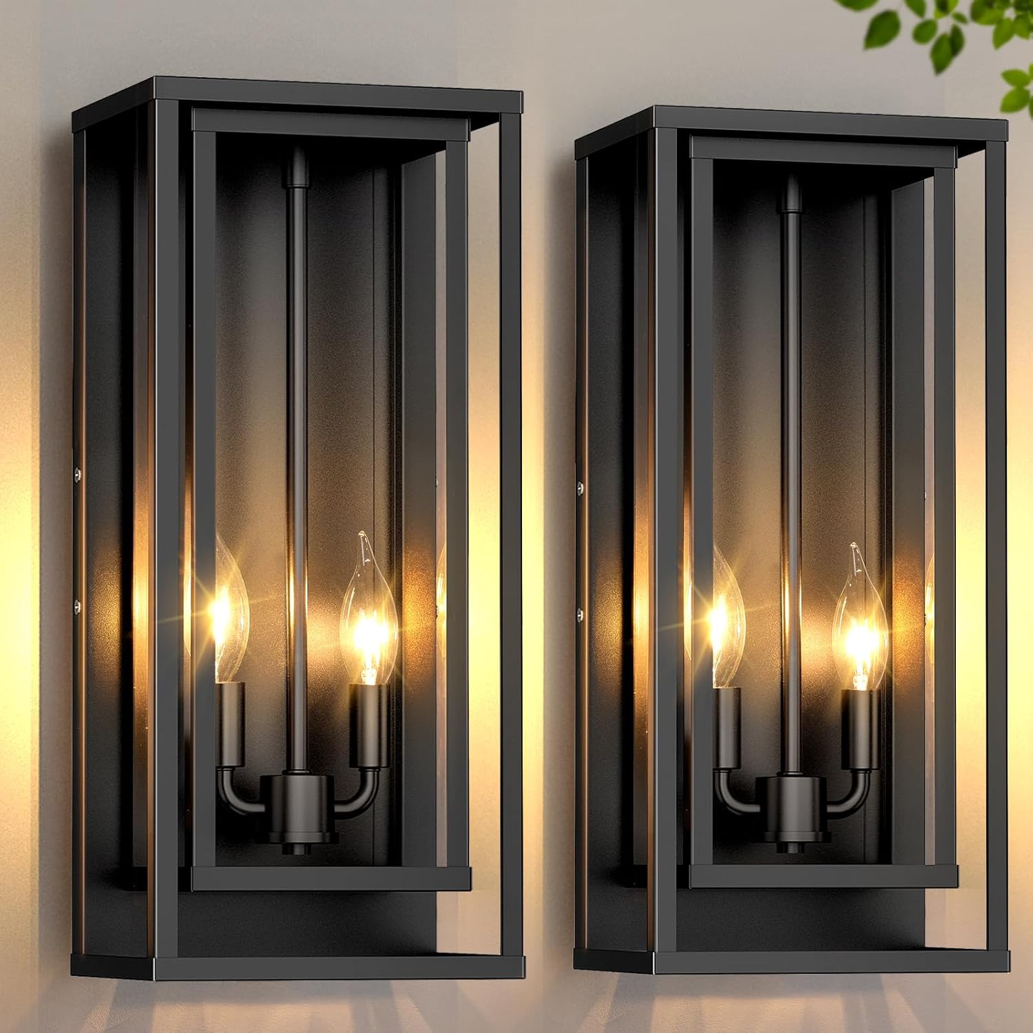 2-Pack Large Outdoor Wall Lanterns for Modern Exterior Lighting