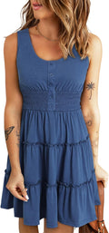 Dokotoo Womens Summer Dress Sleeveless Smocked Empire Waist Mini Scoop