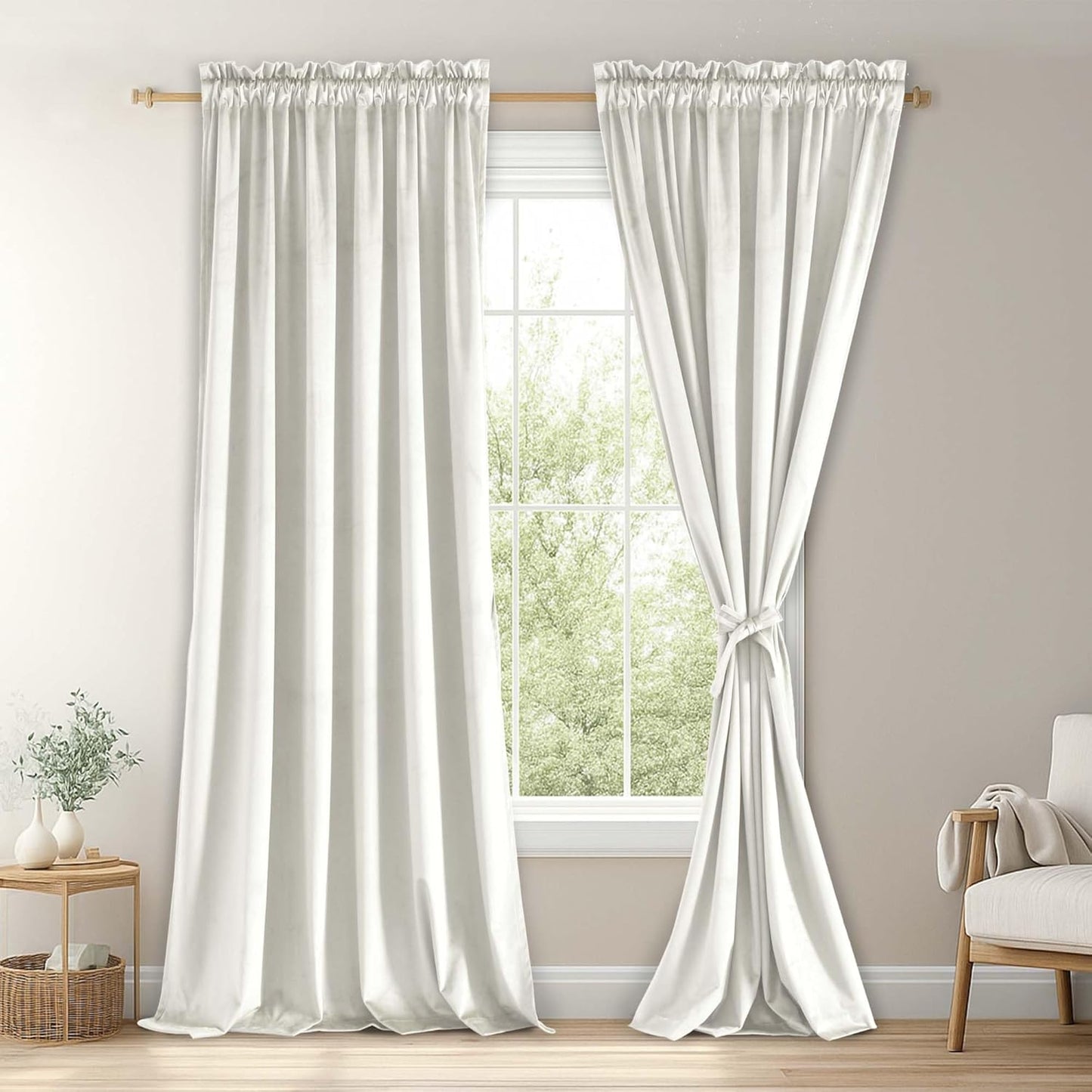 JIUZHEN Ivory Velvet Curtains for Living Room - Elegant Drapes