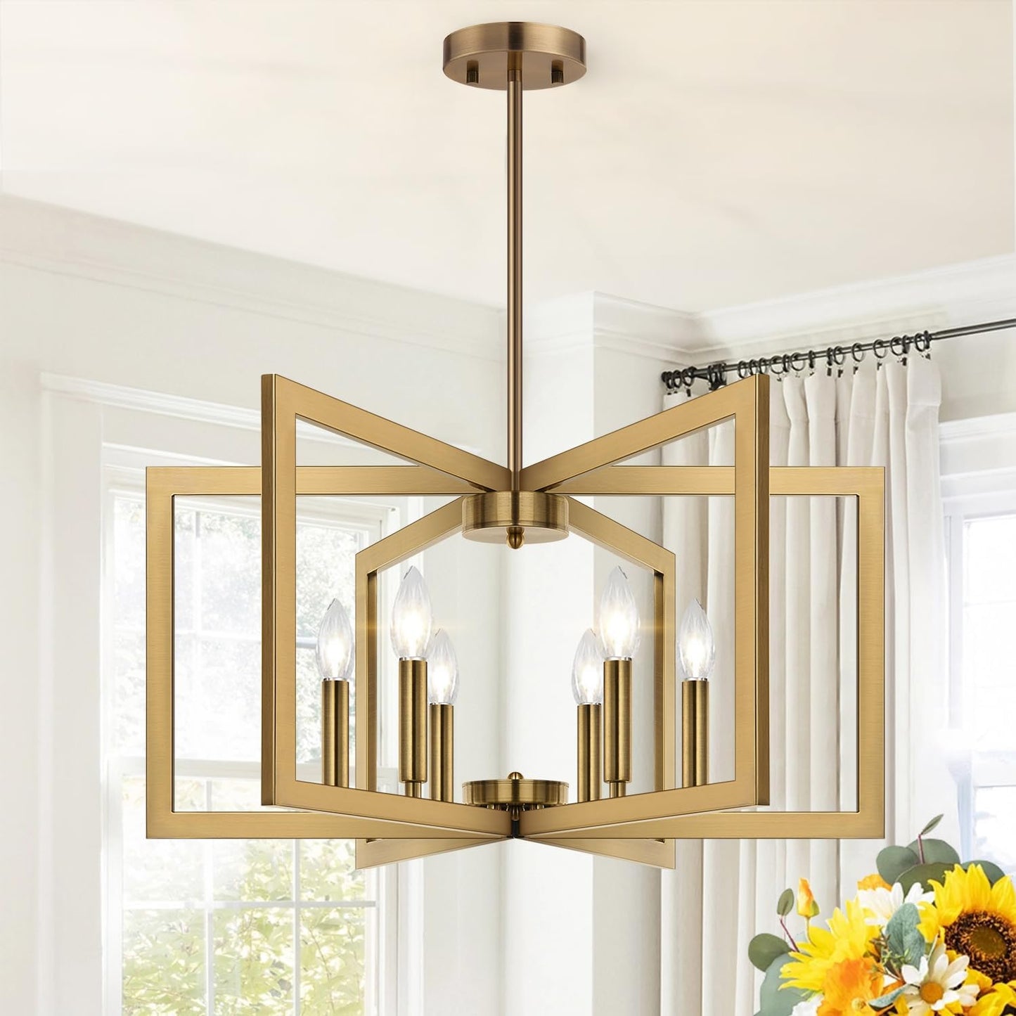 25-Inch Modern Brass Chandelier for Dining Room Lighting