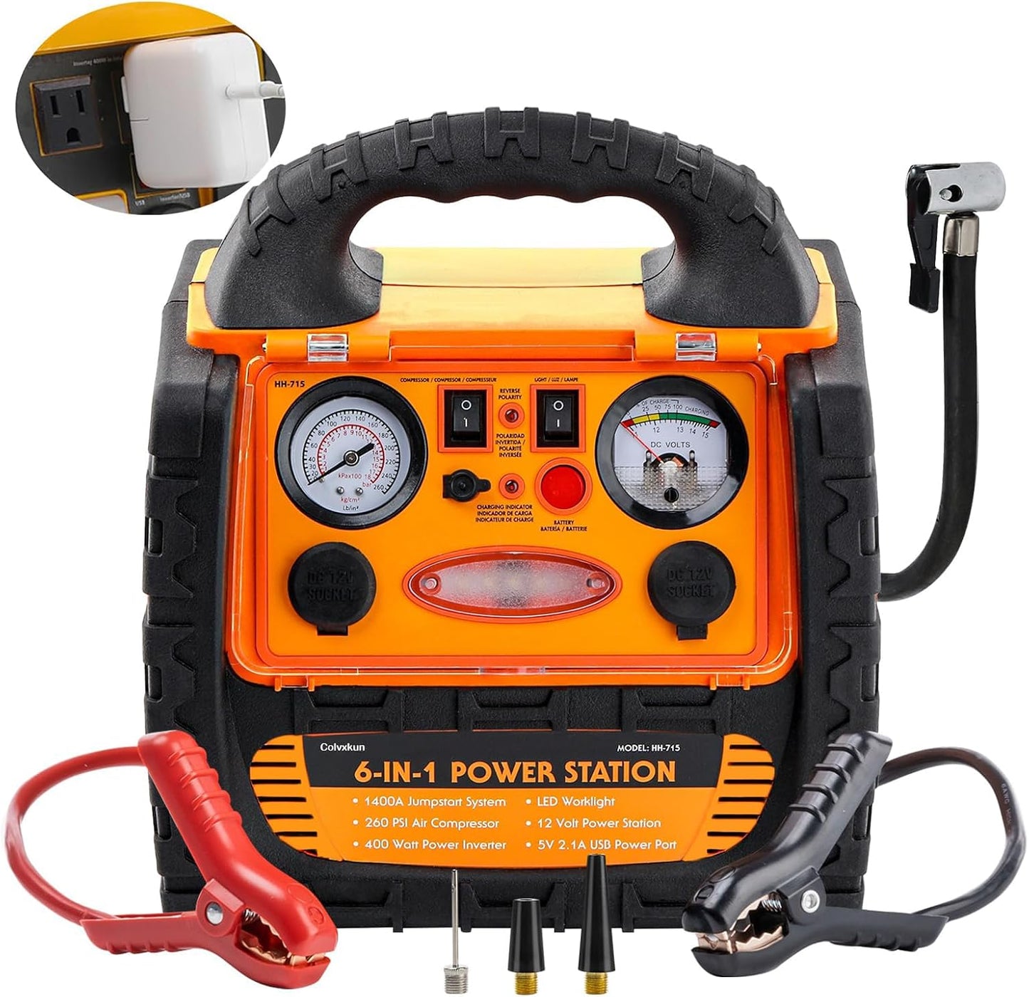 Powerful 6-in-1 Car Jump Starter & Inverter