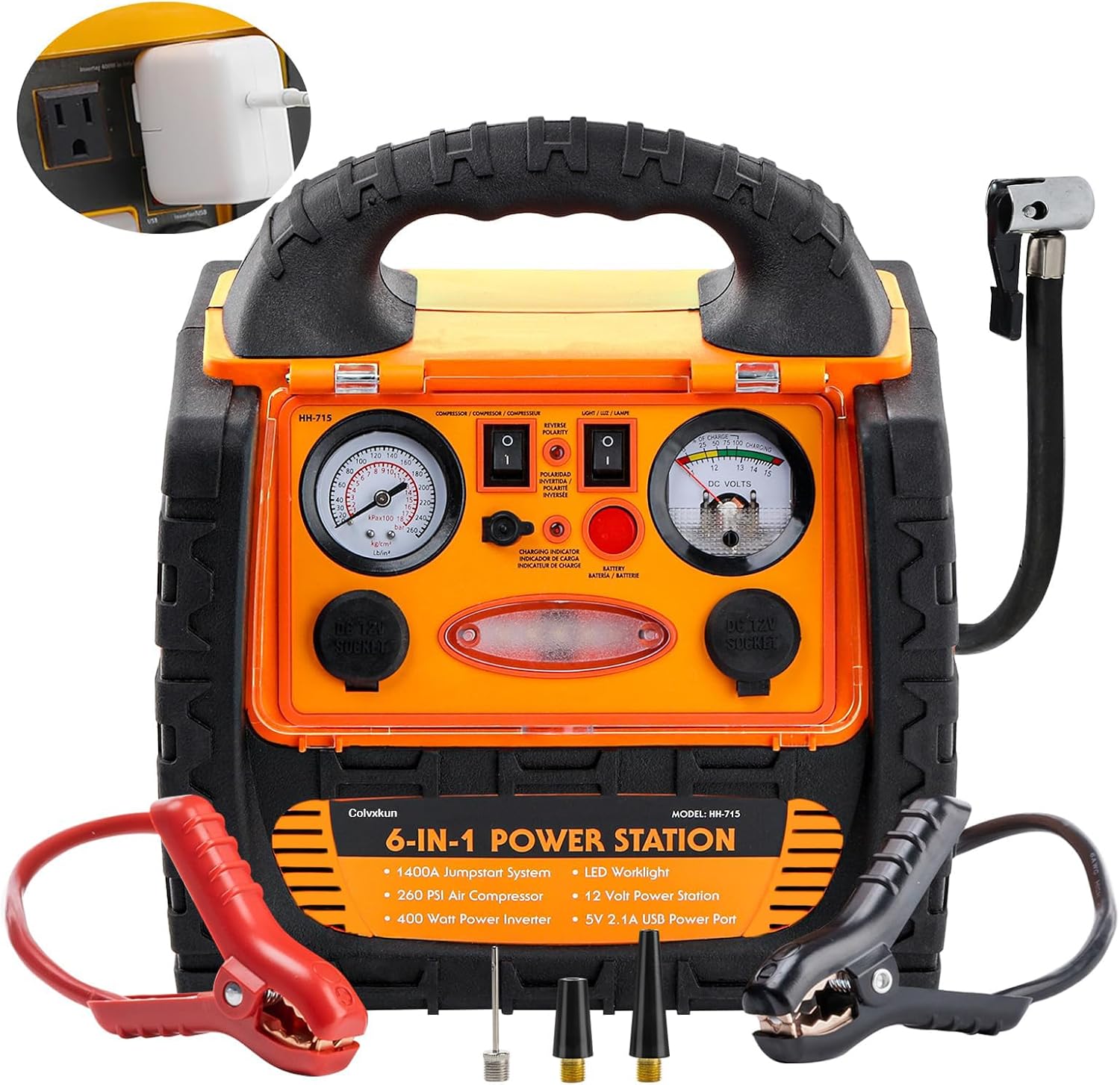 Powerful 6-in-1 Car Jump Starter & Inverter