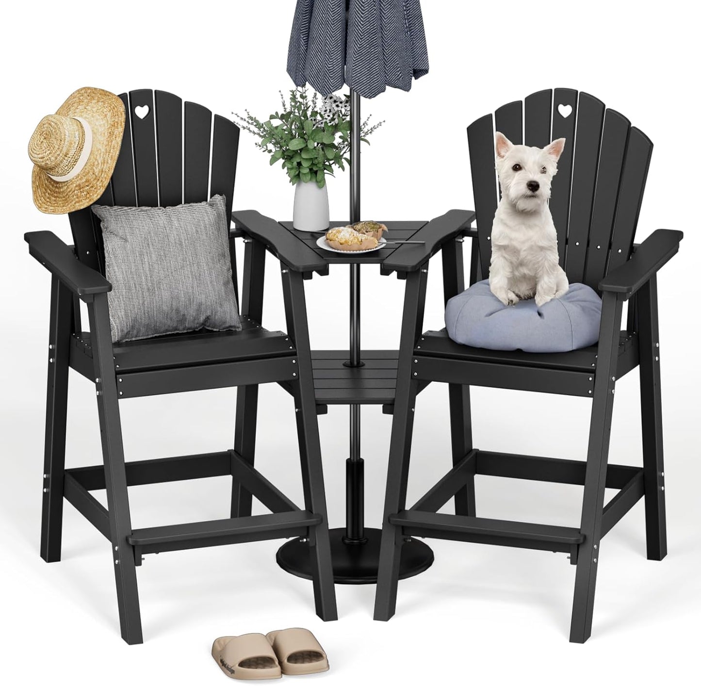 Tall Adirondack Chairs Set of 2 with Double Layer Table for Comfort
