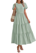 Women Casual Summer Tiered Flowy Boho Midi Dress - With Pockets
