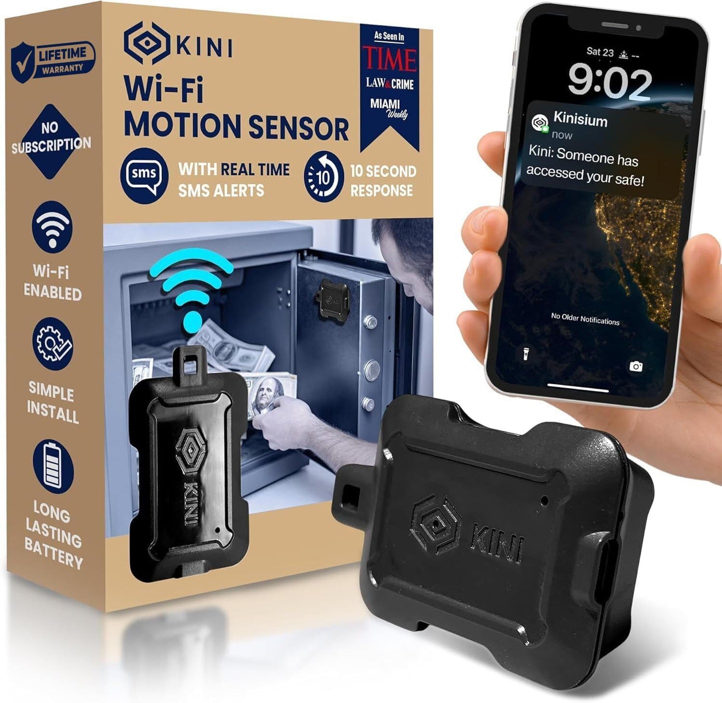 Kinisafe Alert Wi-Fi Motion Sensor for Home and Office Security