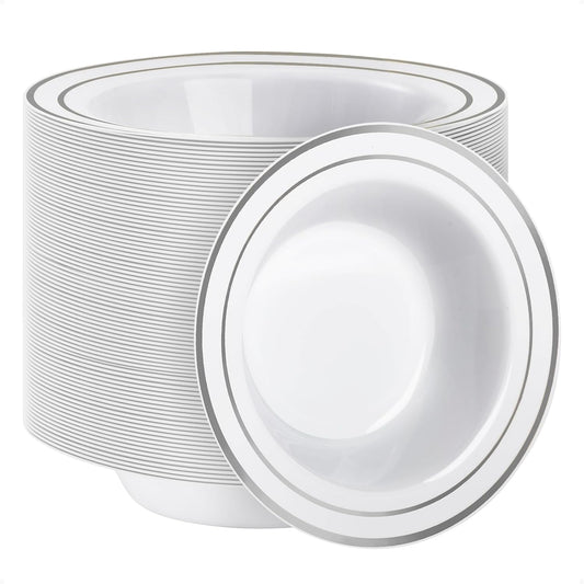 Elegant 12oz Disposable Soup Bowls with Silver Rim for Events