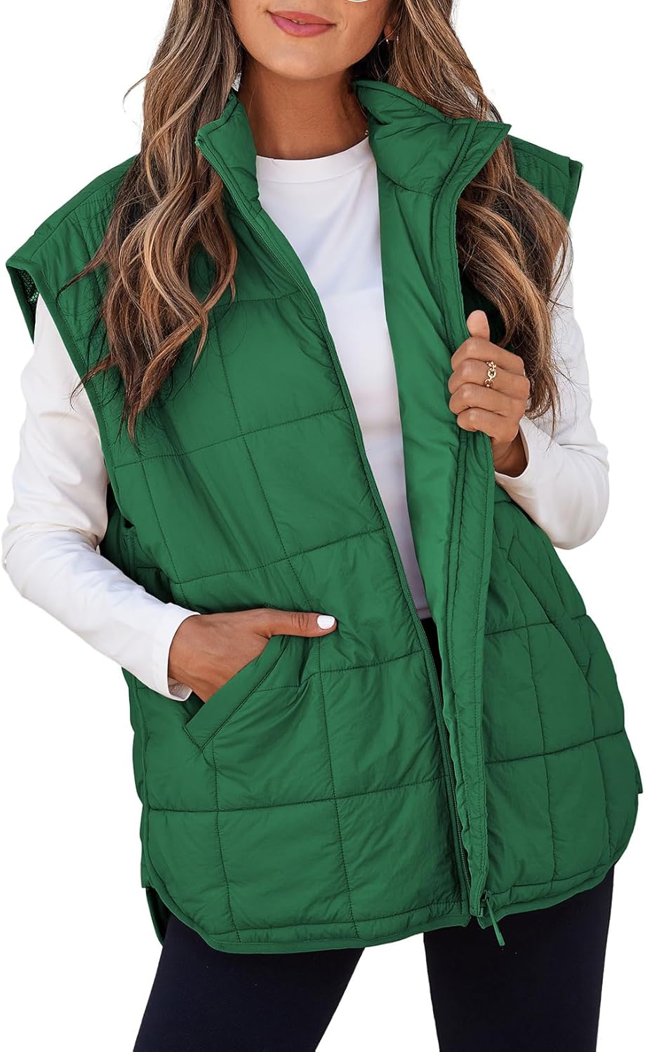 EVALESS Womens Puffer Vest Zip Up Cap Sleeve Jackets for Fall