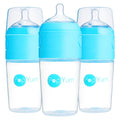 PopYum 9 oz Blue Anti-Colic Baby Bottles 3-Pack - One-Hand Formula