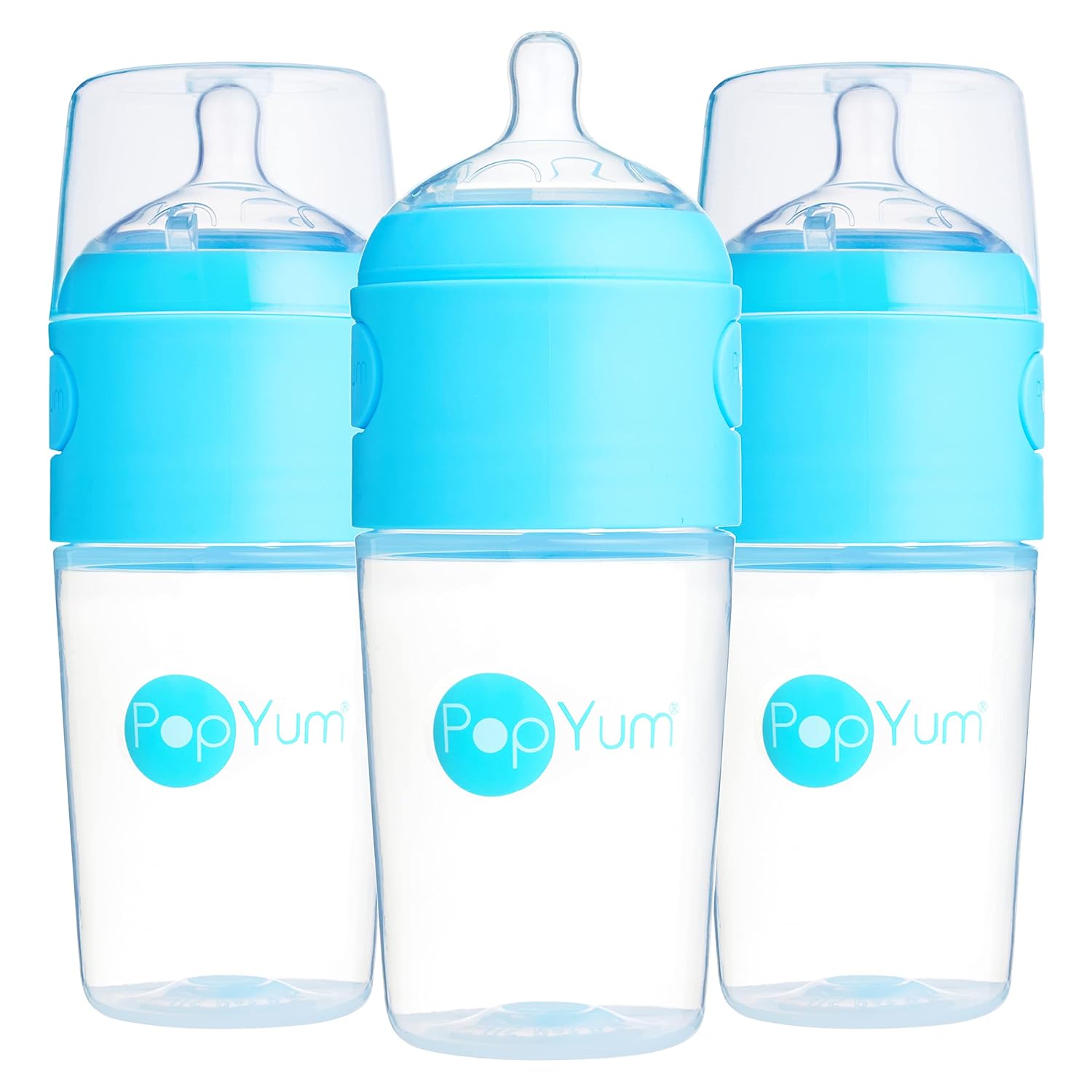 PopYum 9 oz Blue Anti-Colic Baby Bottles for Easy Feeding