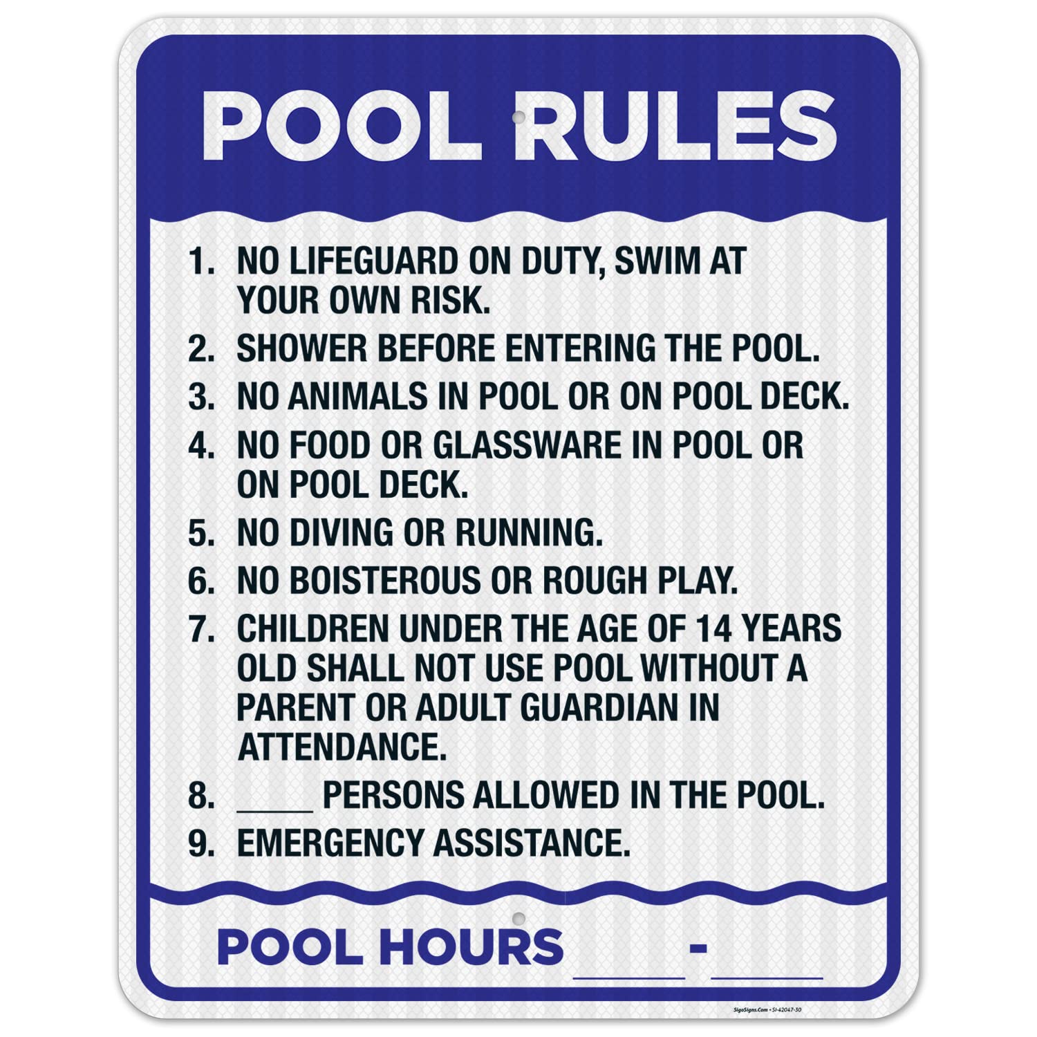 Pool Rules Sign, 24x30 Inches, Durable Reflective Aluminum