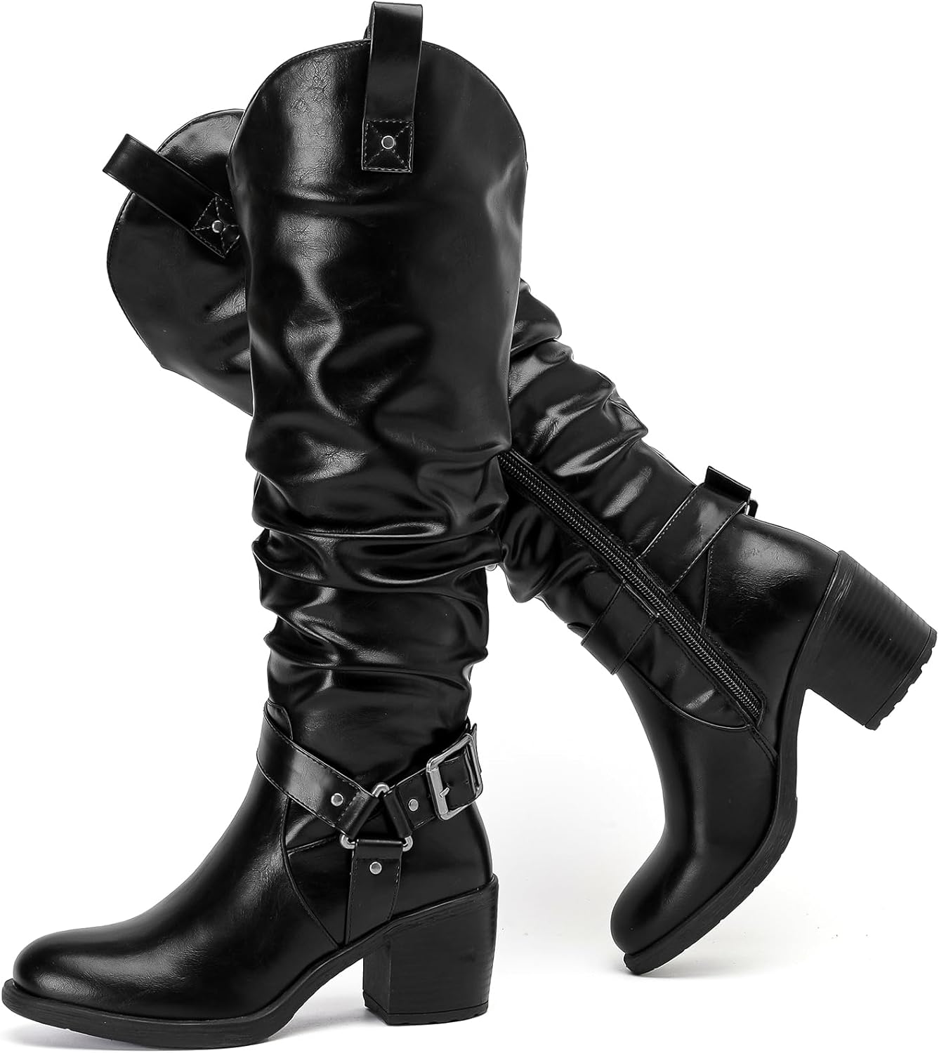 Women's Slouchy Knee High Boots with Chunky Heel for Fall