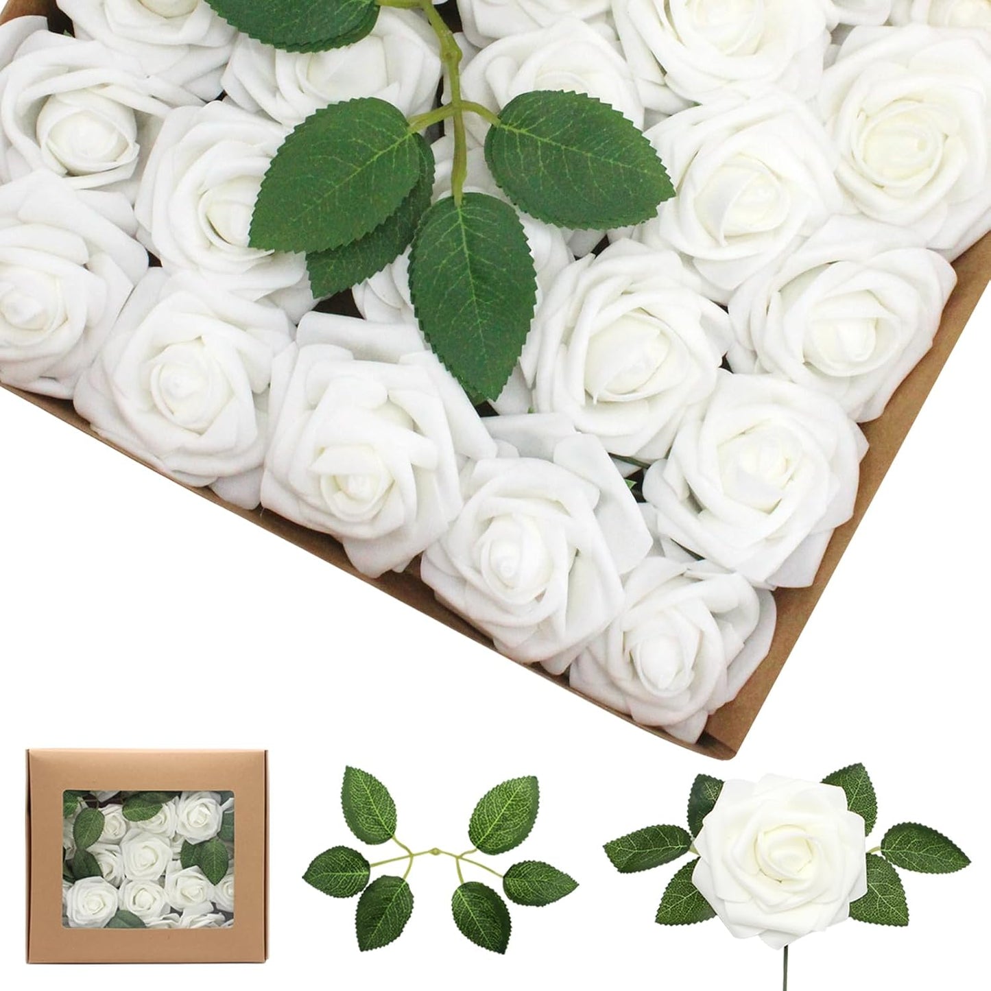 Artificial Flowers White Roses 100PCS for DIY Wedding Decor