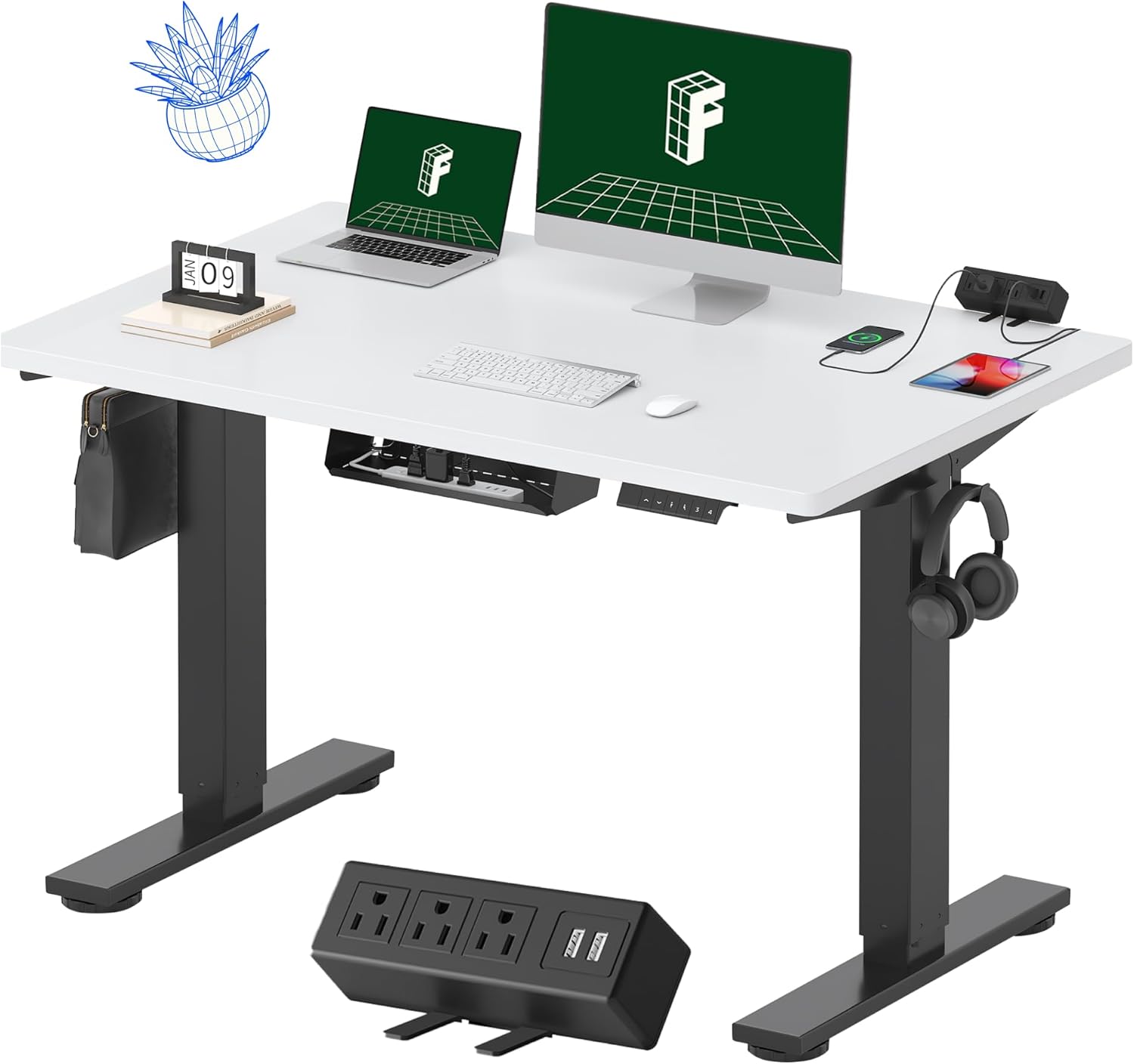 FLEXISPOT EN2 Electric Stand Up Desk with Power Strip and Memory