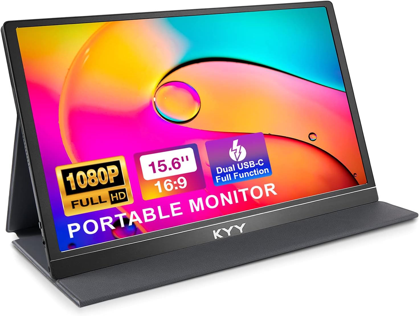 KYY 15.6'' FHD Portable Monitor - Dual Speaker & Smart Cover