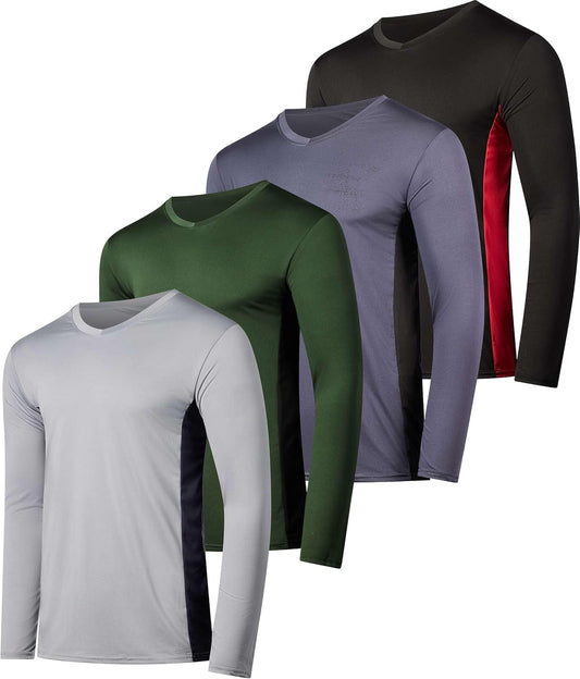 Men's Dry Fit Long Sleeve V-Neck T-Shirt 4 Pack for Outdoor Use