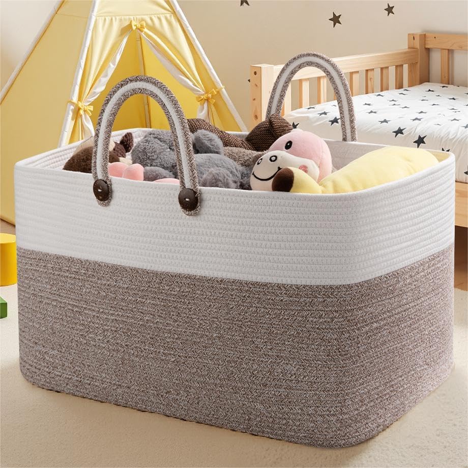Large Blanket Basket for Storage, 95L Cotton Rope Design