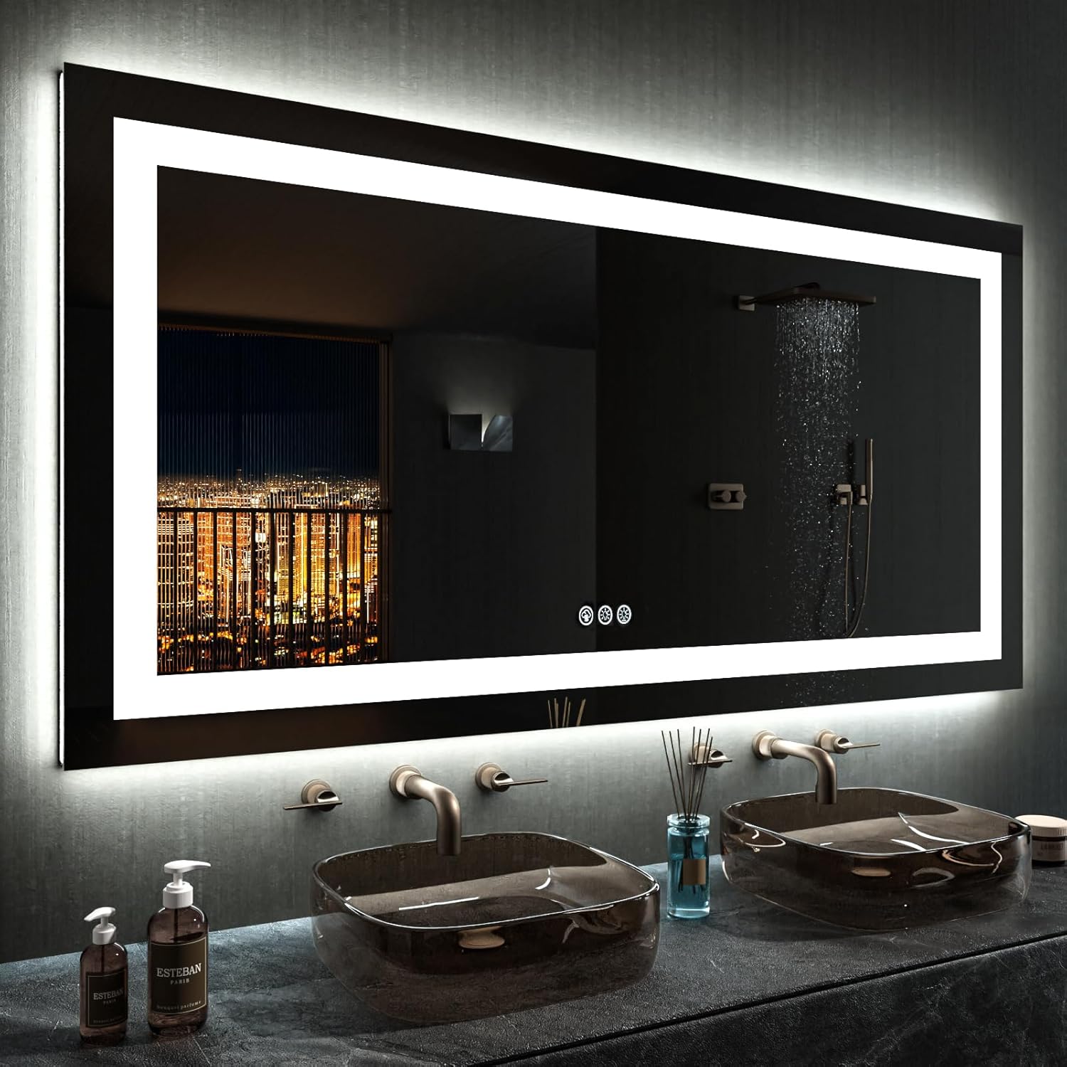 LOAAO 55X30 Inch RGB LED Bathroom Mirror with Anti-Fog Feature