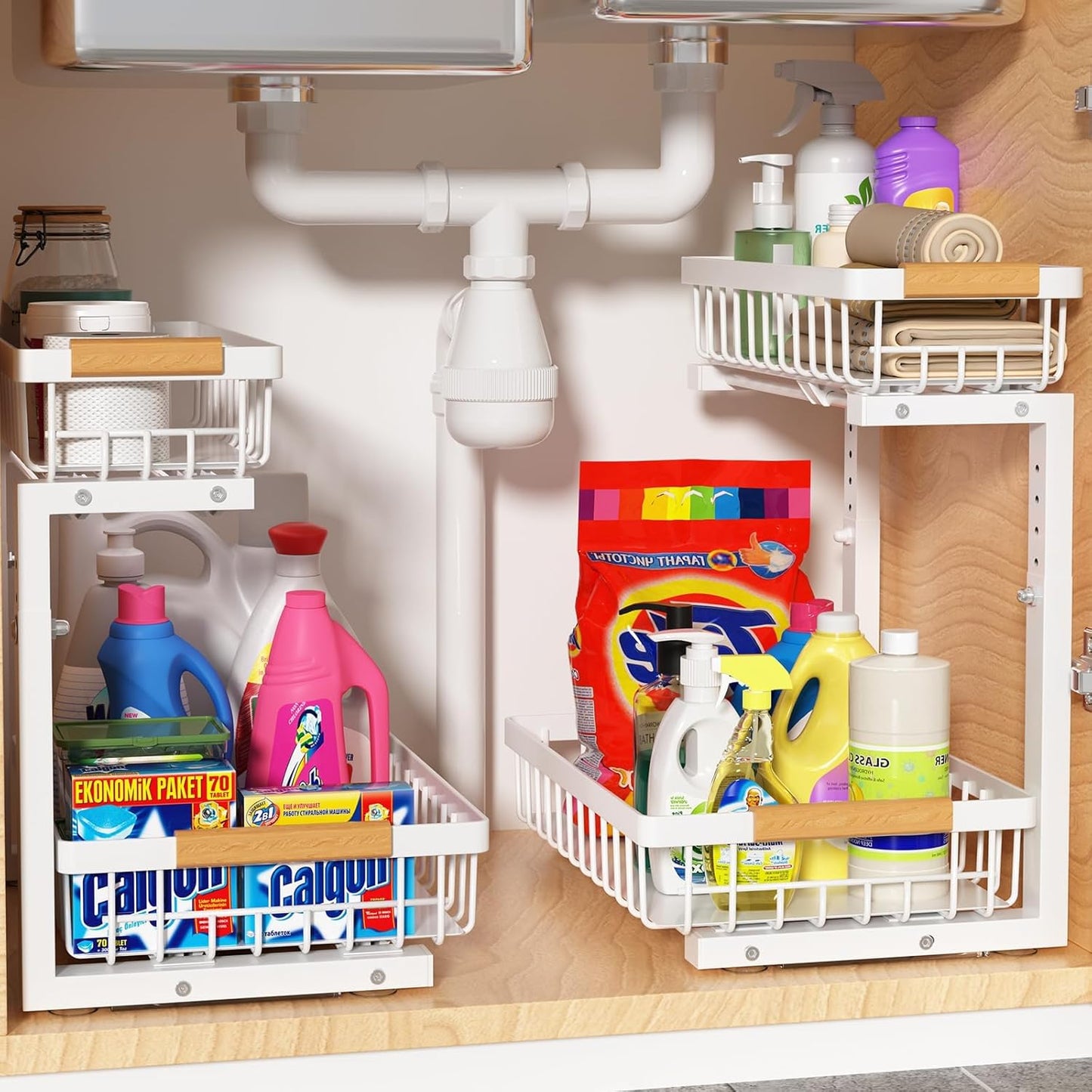Under Sink Organizer 2 Pack with Adjustable Pull Out Drawers