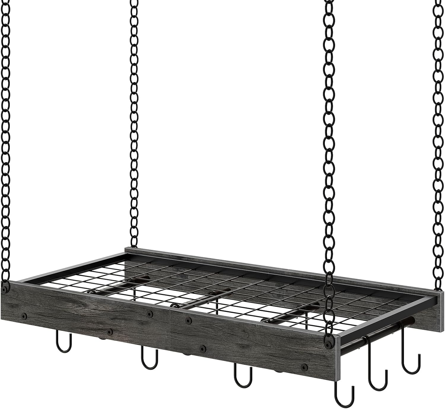 Hanging Pot Rack for Kitchen Storage with 12 Hooks, Charcoal Black