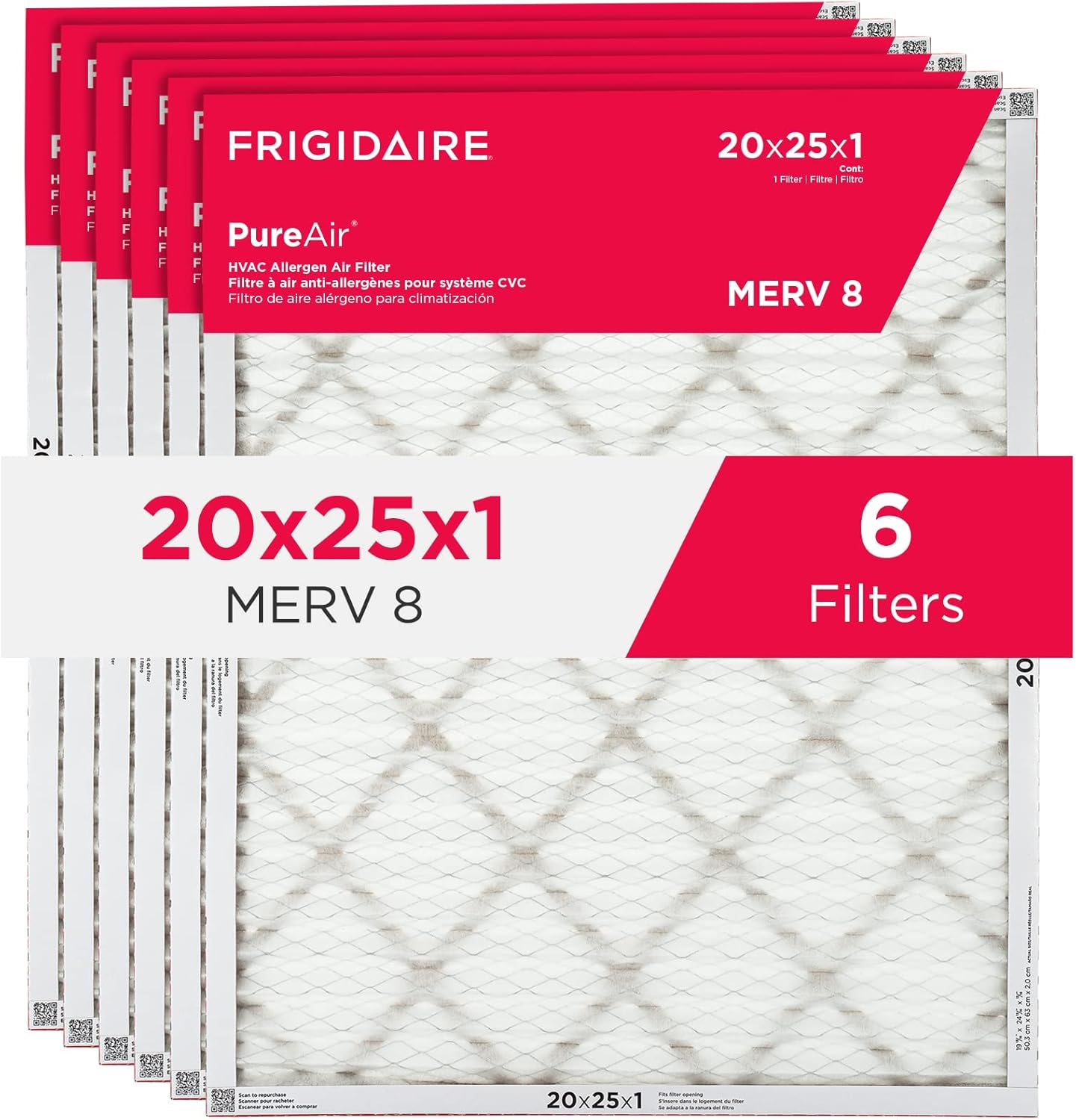 6-Pack Frigidaire PureAir MERV 8 Filters - Allergen Protection