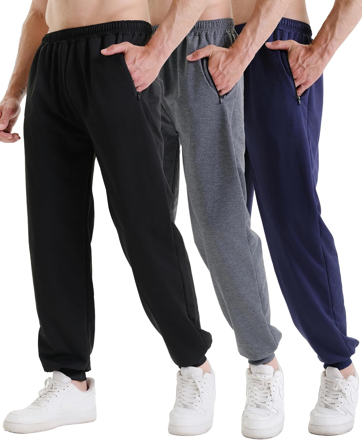 3 Pack Sweatpants for Men Athletic Gym Workout Joggers with Pockets