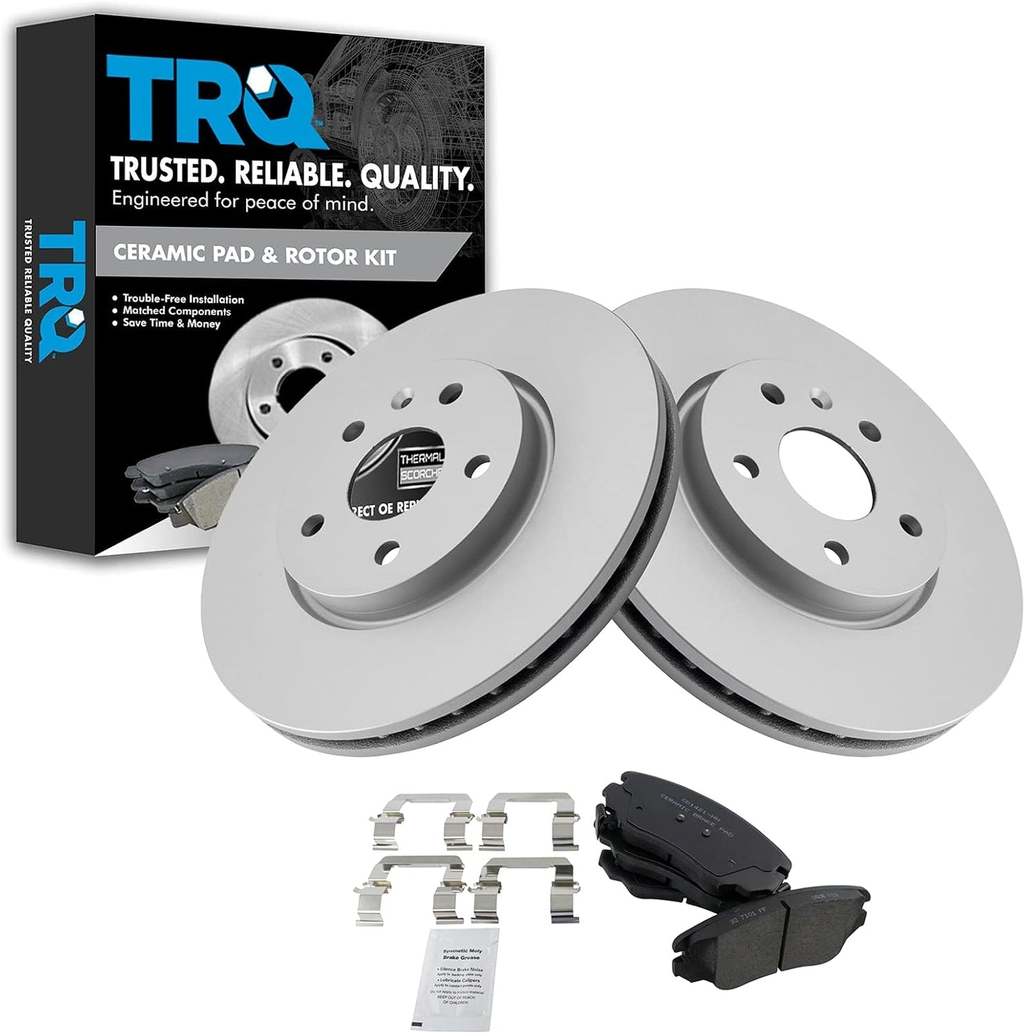 TRQ Front Ceramic Brake Pads & G-Coated Rotors Kit for Vehicles